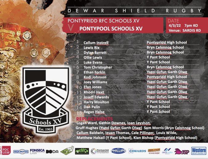 Here’s our Team for Friday night under lights at <a href="/PontypriddRFC/">Pontypridd RFC</a>  against <a href="/poolerschools/">Pontypool Schools 2022</a> 💪🏉⚫️⚪️