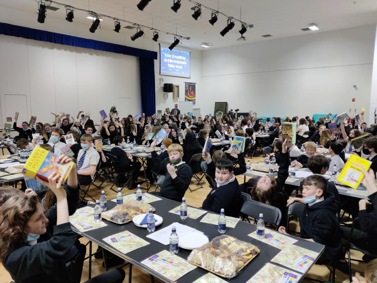 LargsAcademy's tweet photo. A joy to be celebrating #WorldBookDay all together again at the Reading Oscars - The R’Oscars. A true celebration of reading (and some lovely food too). Thanks Ms Newberry for all your efforts 👊 📖 ❤️ https://t.co/lr37NQFhE0