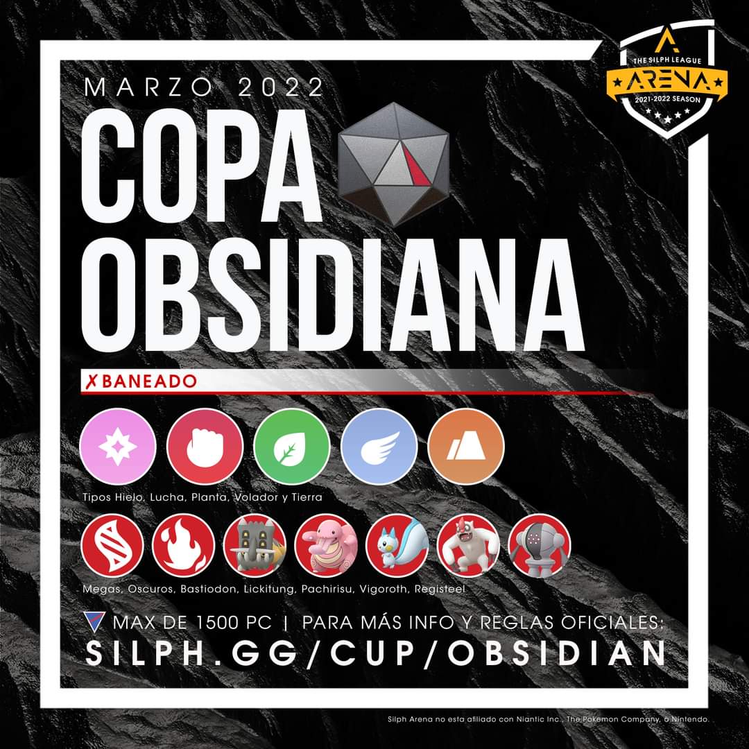 PokeArenaOte's tweet image. COPA OBSIDIANA| POKEARENA ORIENTE Y TEAM KROOKODILE

Lunes 14 de Marzo a las 10:00 pm

Premió: Tarjeta de Google Play 100 pesos.

Zona horaria: México.

Rondas de 24 Horas.

Página del torneo silph.gg/t/4kmv/copa-ob…

Grupo de Whatsapp chat.whatsapp.com/Dy63nBmqoEGA8T…