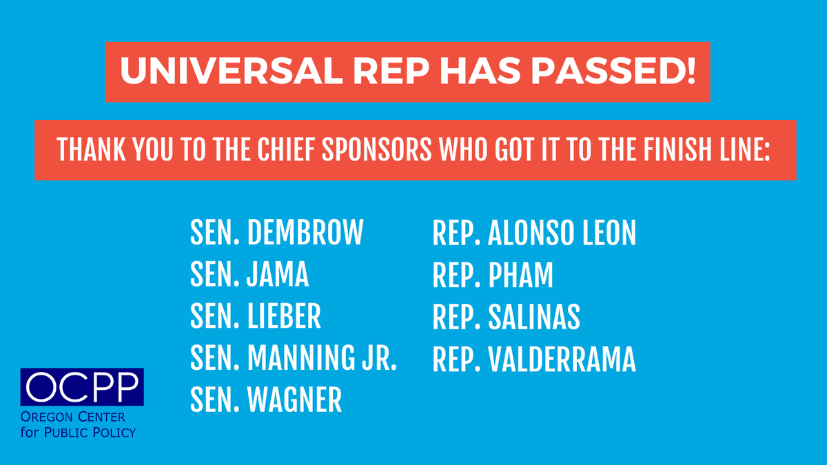 OCPPnews's tweet photo. It passed! Universal Representation has passed the legislature and is headed to the Governor's desk. 

So proud to have worked with the amazing coalition that got this bill to the finish line. A huge thank you to the Chief Sponsors who championed this legislation! #orpol #orleg https://t.co/Wvgb2zZ45l