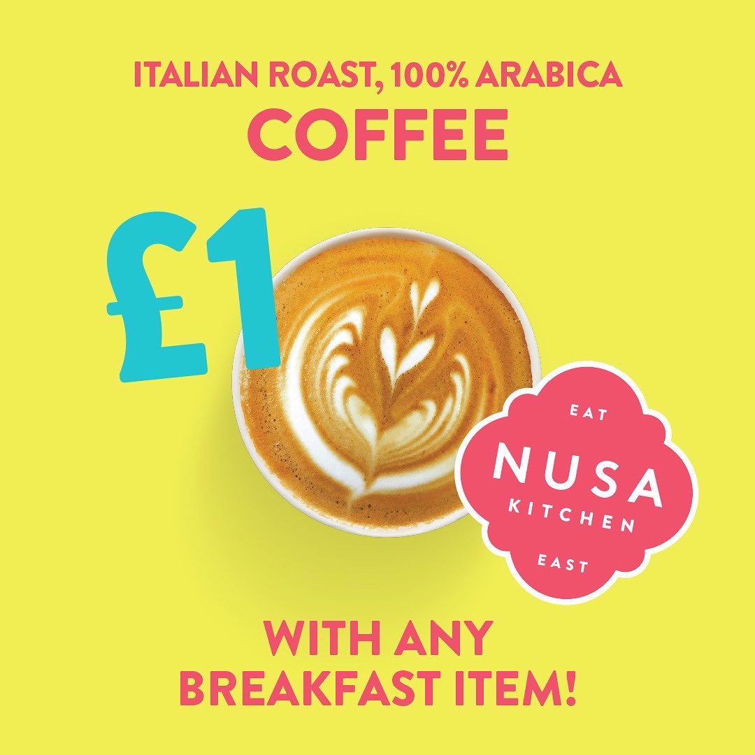Italian roast 100% Arabica coffee is only £1 with any breakfast item! ☕️

Discover our healthy breakfast menu at nusakitchen.co.uk

#nusakitchen #londonfood #breakfast