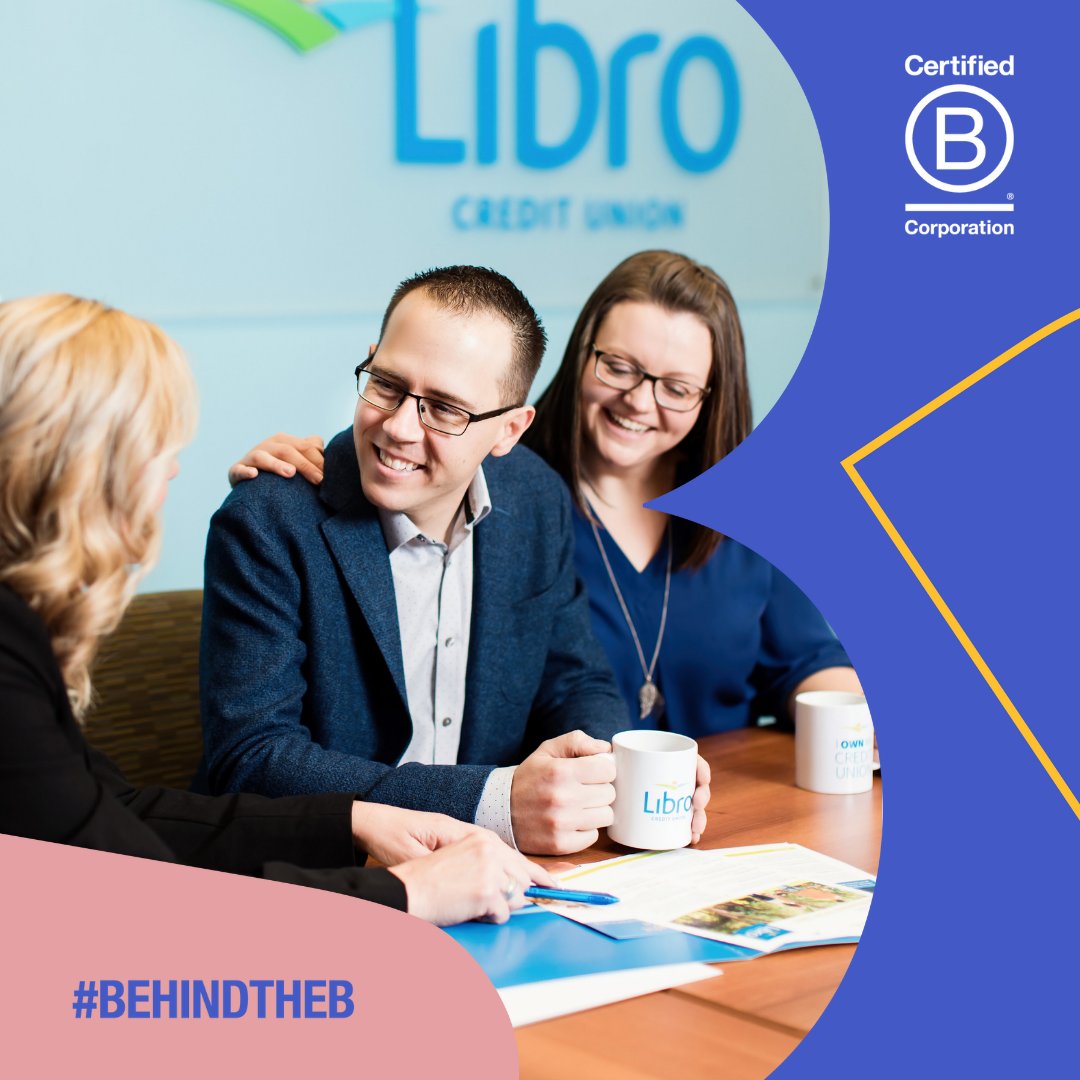 LibroCU's tweet photo. What's #BehindtheB? Being a #BCorp means valuing your workers, customers, environment, and community as much as your profits. Learn how Libro is #makingmoneybetter: https://t.co/KHFoKep37l https://t.co/yWEXAufeA8