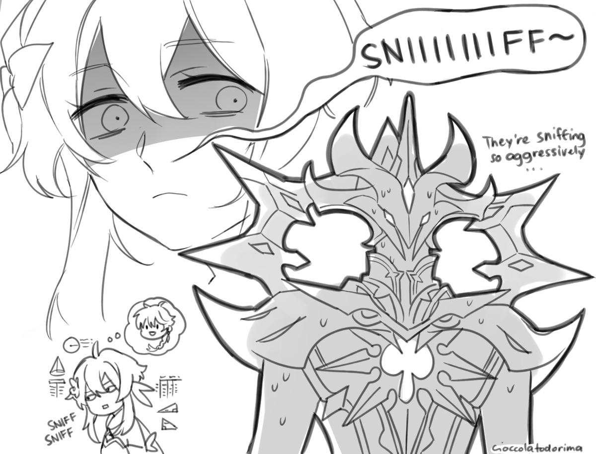 some quick shitpost sketch

I imagine Abyss Twin could pick up the traveler's scent on Enjou and wonders how he's still alive despite their encounter
...if that thing ever teleports back to wherever their base is
haha 