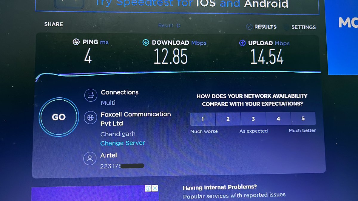 SaKht__AF's tweet photo. @airtelindia  @Airtel_Presence  

Expectations:- 200Mbps
Reality :- 12Mbps

@airtelindia  can you guys please fix this internet issue or else i need to shift  to some genuine service provider https://t.co/7SshDiluFf