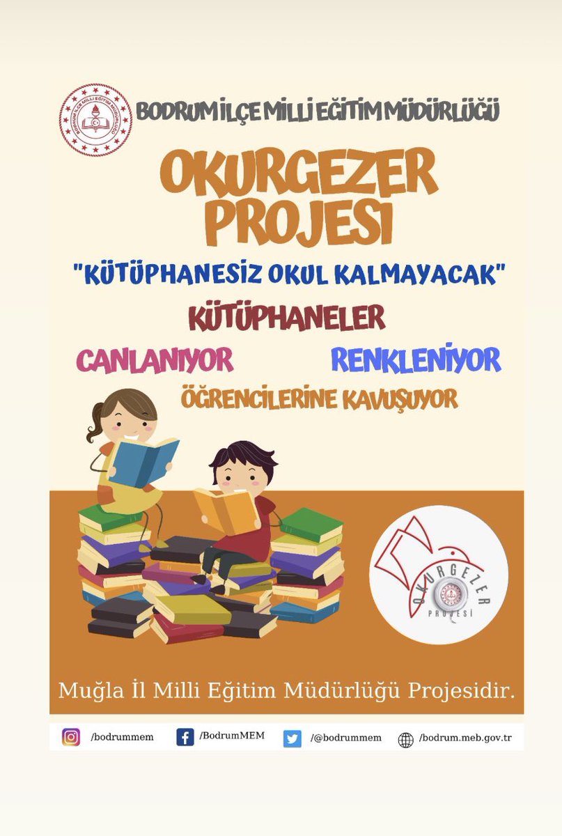 Bakanlığımız tarafından yürütülmekte olan “Kütüphanesiz Okul Kalmayacak” projesi kapsamında Muğla İl Milli Eğitim Müdürlüğümüzün başlatılmış olduğu OKURGEZER projesi Etkinlikleri İlçemiz Okullarında uygulanmaktadır.
<a href="/mugla_arge/">ArGe Muğla İl Milli Eğitim Müdürlüğü</a> <a href="/mugla_mem/">Muğla İl Millî Eğitim Müdürlüğü</a> 
<a href="/emrecay55/">Emre ÇAY</a> <a href="/akmeseibrahim/">Halil İbrahim Akmeşe 🇹🇷</a> <a href="/MesutTOPALOLU/">Mesut TOPALOĞLU</a>