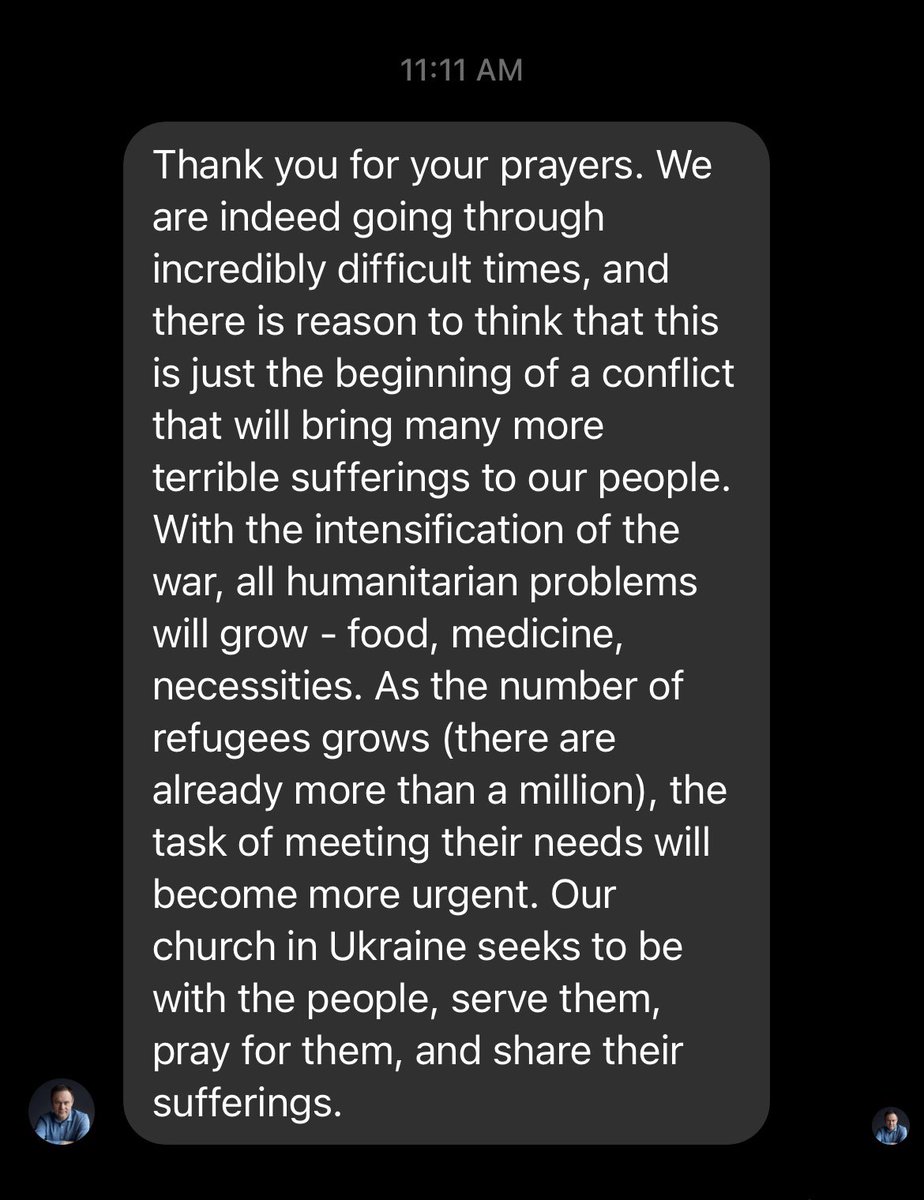 Received this message from @SoloviyRoman today regarding the urgent situation of the church in Ukraine. Please pray and ask God to show us how we can contribute in the coming weeks as the needs multiply