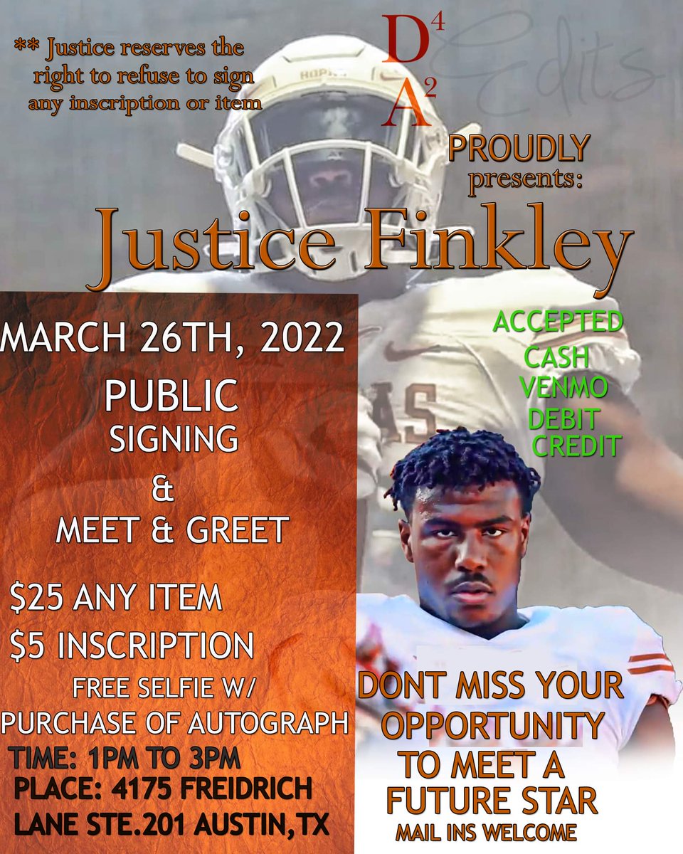 Come meet @JusticeFinkley the future Legend and show your support!!! #4thefans. #d4a2edits #1stbutnotlastsigning #bigthingscoming