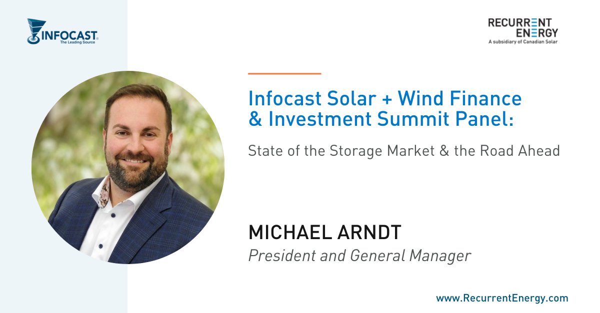 The Infocast Solar + Wind Finance &amp; Investment Summit is in Scottsdale, Arizona next week and our President and General Manager, Michael Arndt, will be speaking on the State of #EnergyStorage panel. More information at: infocastinc.com/event/solar-wi….