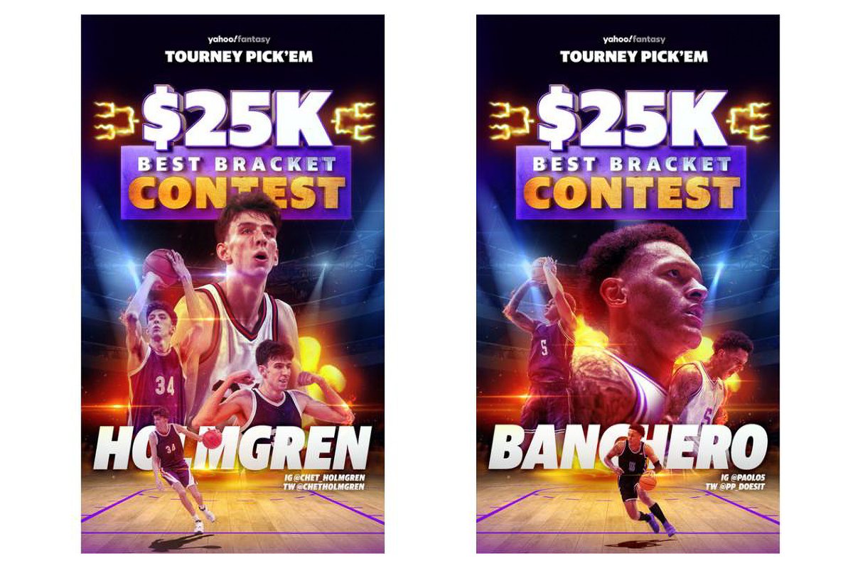 .<a href="/YahooSports/">Yahoo Sports</a> has signed <a href="/DukeMBB/">Duke Men’s Basketball</a> Paolo Banchero and <a href="/ZagMBB/">Gonzaga Basketball</a> Chet Holmgren to NIL deals in support of its Yahoo Sports Tourney Pick’em bracket game.

(via <a href="/Forbes/">Forbes</a>)