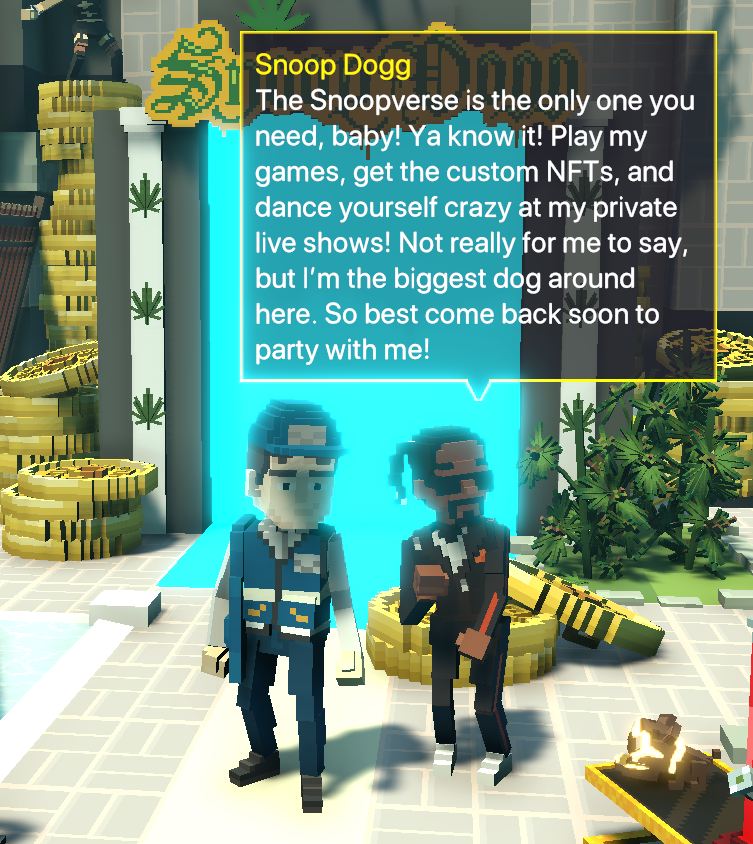 wow <a href="/TheSandboxGame/">The Sandbox</a>  can't believe I'm hanging out with <a href="/SnoopDogg/">Snoop Dogg</a> in the metaverse
