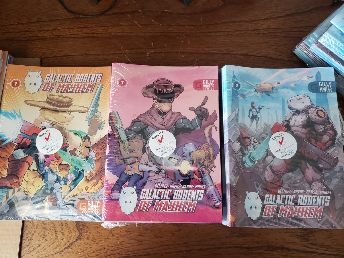 GilbertDeltrez's tweet photo. Copies of our GROM #1 Creator's Cut issues in hand! Man, I love variant covers! These are shipping out as we get things ready for our 2nd issue campaign!
#GalacticRodentsofMayhem #SpaceCapybaras #GROMCOMIC #CapybaraComic https://t.co/ac4n68gYYU