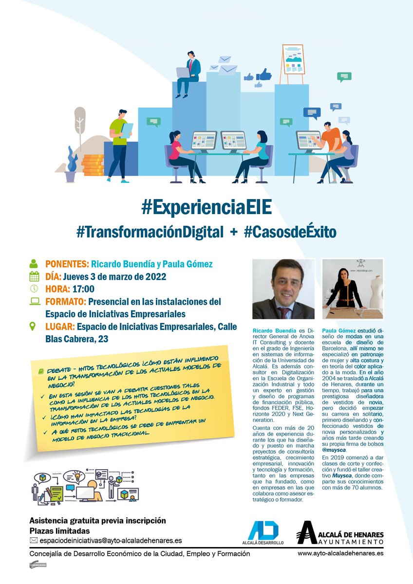 Joaquingsalcala's tweet photo. Participando en el debate "Hitos tecnológicos ¿Cómo están influyendo en la transformación de los actuales modelos de negocio?"  👉 mesa debate con la colaboración de @RicardoAnova, @mopotu de #Muysca y @magalymto  organizado por @ADesarrollo @aytoalcalah  
#TransformacionDigital https://t.co/Fai2L7BYq7