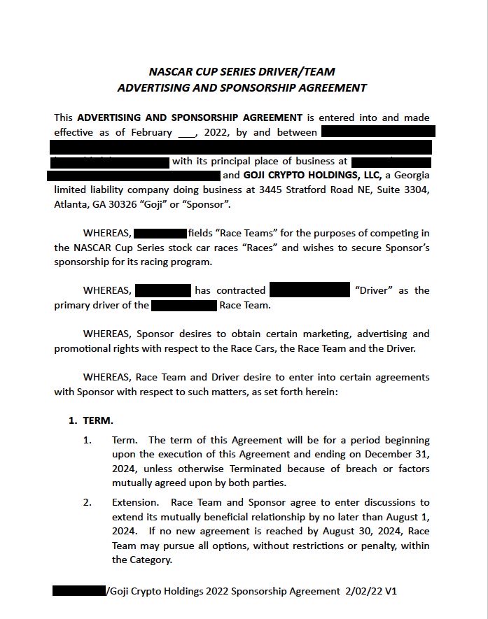 .@GOJI_CRYPTO TEAMING UP WITH  A NASCAR RACING TEAM! 🚗💨 ITS UP AND STUCK! 🚀 $HANU