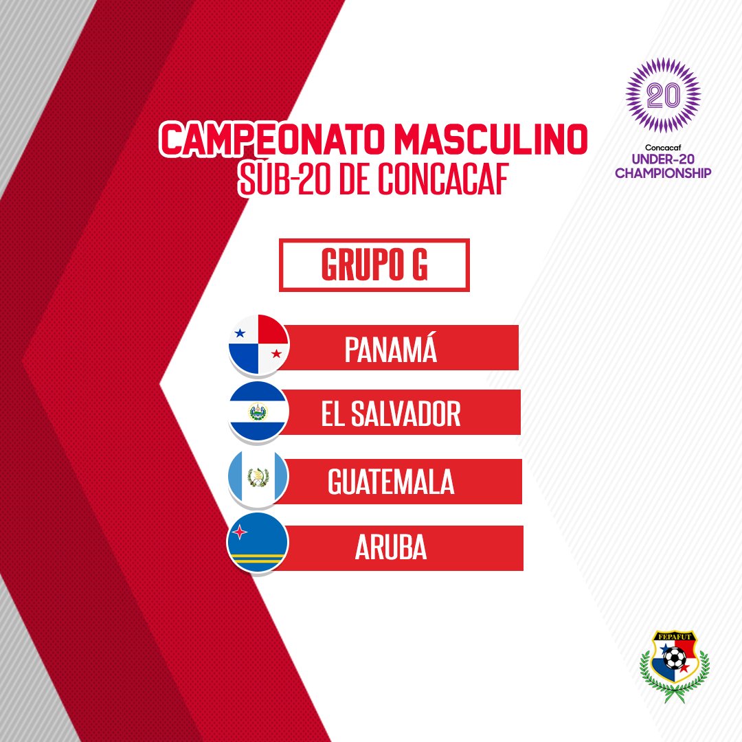 ¡GRUPO CONFIRMADO! 

#PanamáSub20🇵🇦 quedó ubicado en el grupo G del Campeonato Masculino Sub-20 de <a href="/Concacaf/">Concacaf</a>, junto a 🇸🇻, 🇬🇹 y 🇦🇼. 

El torneo se jugará en Honduras🇭🇳 en junio y otorga 4 🎟 al Mundial Sub-20 Indonesia 2️⃣0️⃣2️⃣3️⃣ y 2 🎟 a los Juegos Olímpicos de París 2️⃣0️⃣2️⃣4️⃣.