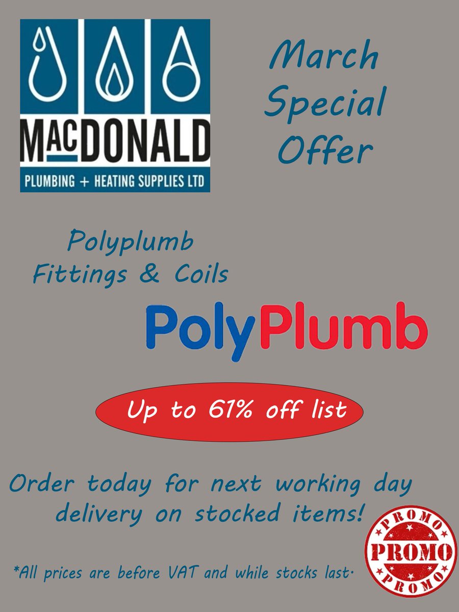 Macdplumbsupply's tweet photo. MARCH MADNESS!!!
Don't miss out on our special offer for this month, only available while stock lasts.
Polyplumb at up to 61% off of list!
https://t.co/K9kRBnF0V6
@PolypipeTrade
#Polyplumb
#WeHaveWhatYouNeed
#plumbers https://t.co/IviBXSCtt2