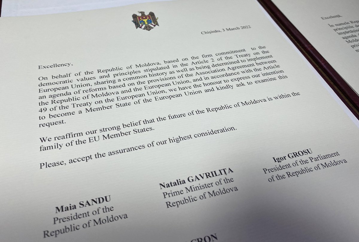 The Republic of #Moldova has publicly announced application for membership of the #EuropeanUnion.

It is a day future generations will proudly relate to, it is the moment our country has irreversibly anchored itself in the #European space.