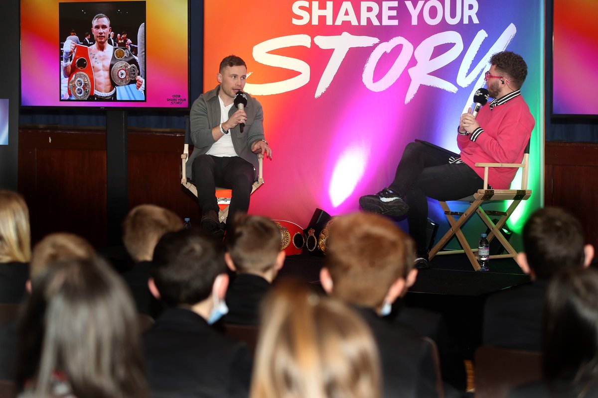 RealCFrampton's tweet photo. Absolutely loved being back at my old school @GlengormleyHS today to share a few lessons I have learnt over my boxing career. Fantastic to be part of the #BBC100 #ShareYourStory tour. https://t.co/wXfdhkxjJt