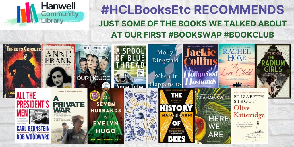 BookMinxSJV's tweet photo. After the first @hanwell_library #HCLBooksEtc #BookSwapBookClub on Monday, my Recommends this week are just *some* of the books we discussed! To join the next meeting, email HCL@hanwellcommunitylibrary.org.uk, ALL welcome!
Access thousands of books: https://t.co/K3ZuNhe7Lh https://t.co/AdQHazEi3B