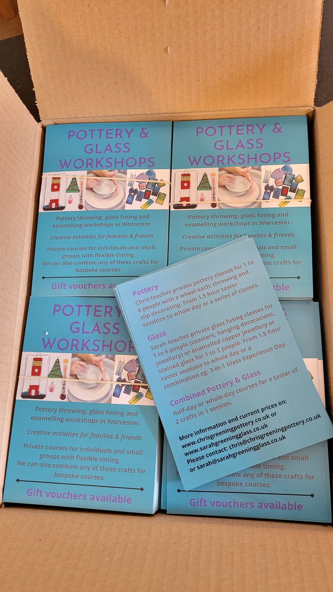 Another print run from the fabulous <a href="/RichprintSales/">Richprint</a>
Leaflets about our pottery &amp; glass workshops in Worcester, ready to give out at markets which start on 26th March! #WorcestershireHour