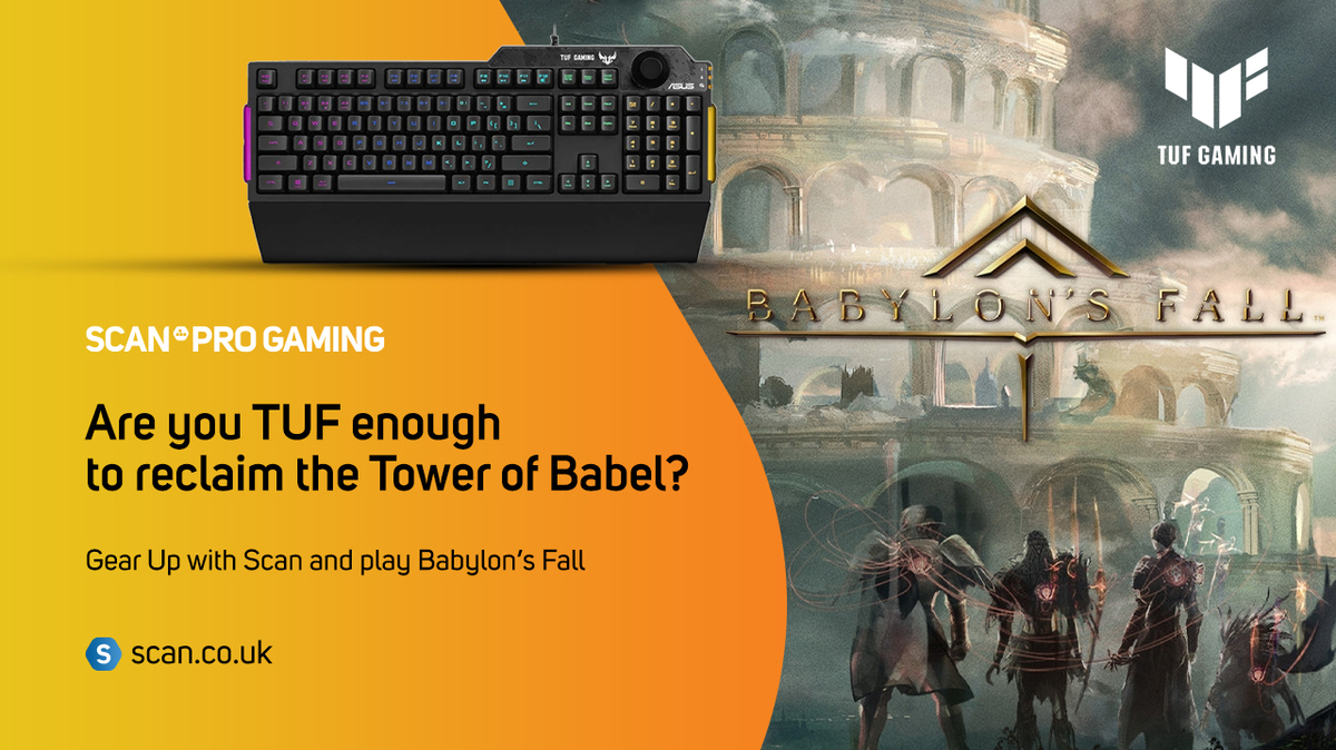 ScanGaming's tweet photo. Ascend and Awaken with the @ASUSUK #TUFGaming K1 RGB Tactile Mechanical Keyboard. Take on the role of the Sentinel and team up with 3 fellow players to reclaim the Tower of Babel. Are you playing #BabylonsFall? Comment below and tag 3 friends that are in your party! #ScanGaming https://t.co/22EiP5P5qn