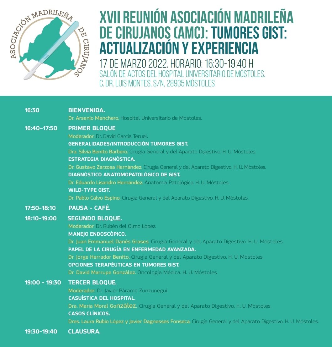 CirujanosMad's tweet image. El 17 de Marzo hablamos de tumores #GIST en el Hospital Universitario de Móstoles. Inscríbete aquí: bit.ly/3Kb73jZ