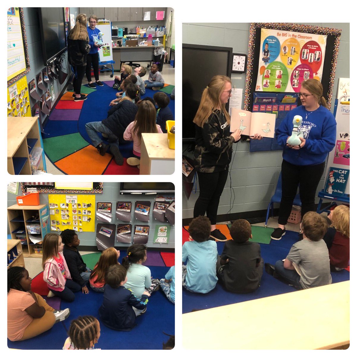 FBLA students <a href="/Winterboro_High/">Winterboro High</a> read “Don’t Let the Pigeon Stay up Late” to Pre-K students @SycamoreElemen1 and I wish you could have heard the giggles! They really enjoyed the book and how the students used the stuffed animal to talk. #limitless #exceptional #ReadAccrossAmerica
