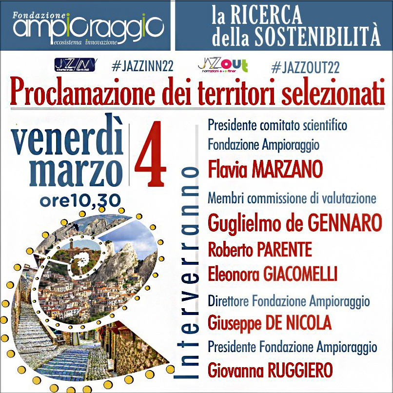 flavia_marzano's tweet photo. Domani mattina alle 10,30 #WebinarT di @Ampioraggio per la nomina delle dei 2 territori selezionati che ospiteranno la VI edizione degli incontri di Slow Dating for Innovation #JAZZINN2022 https://t.co/7SO6uEwc8d