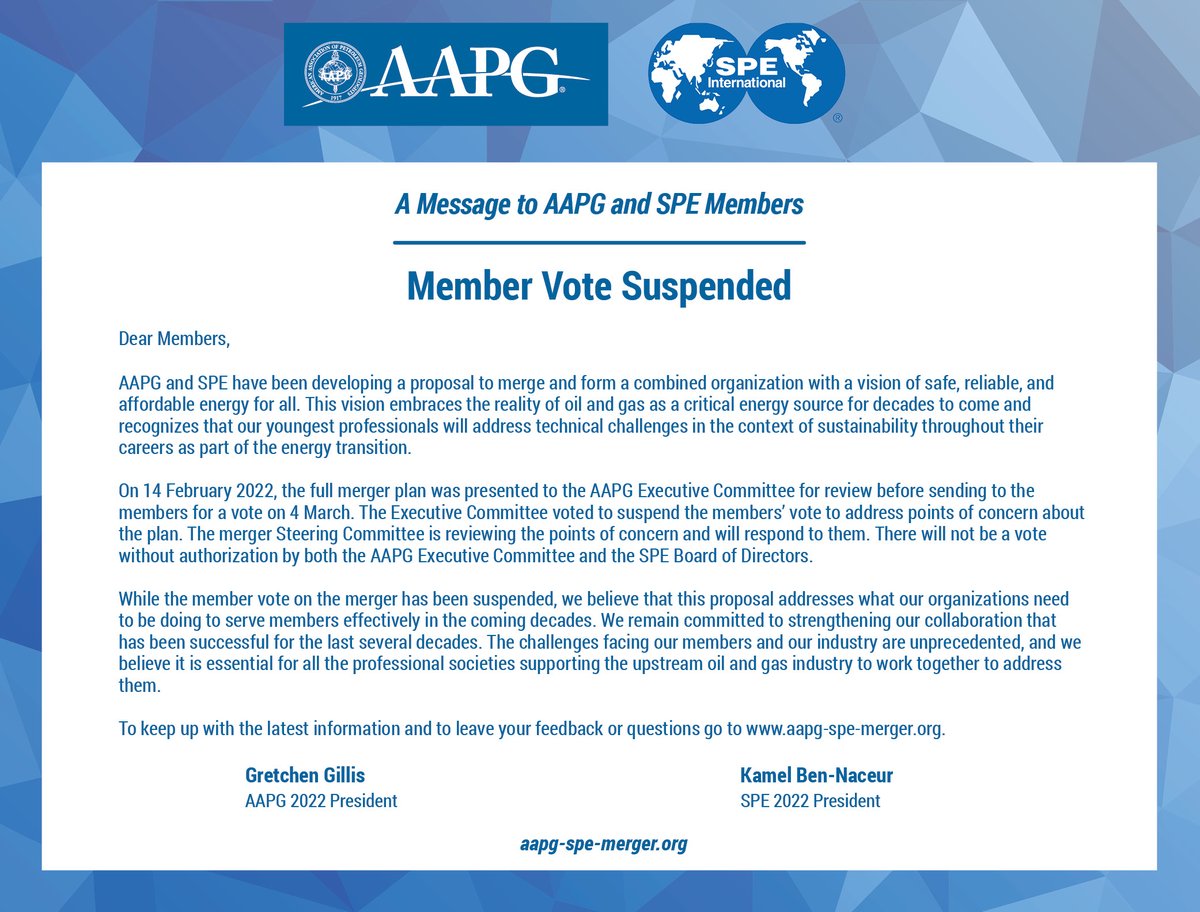 Let us know if you have questions or comments at aapg-spe-merger.org.