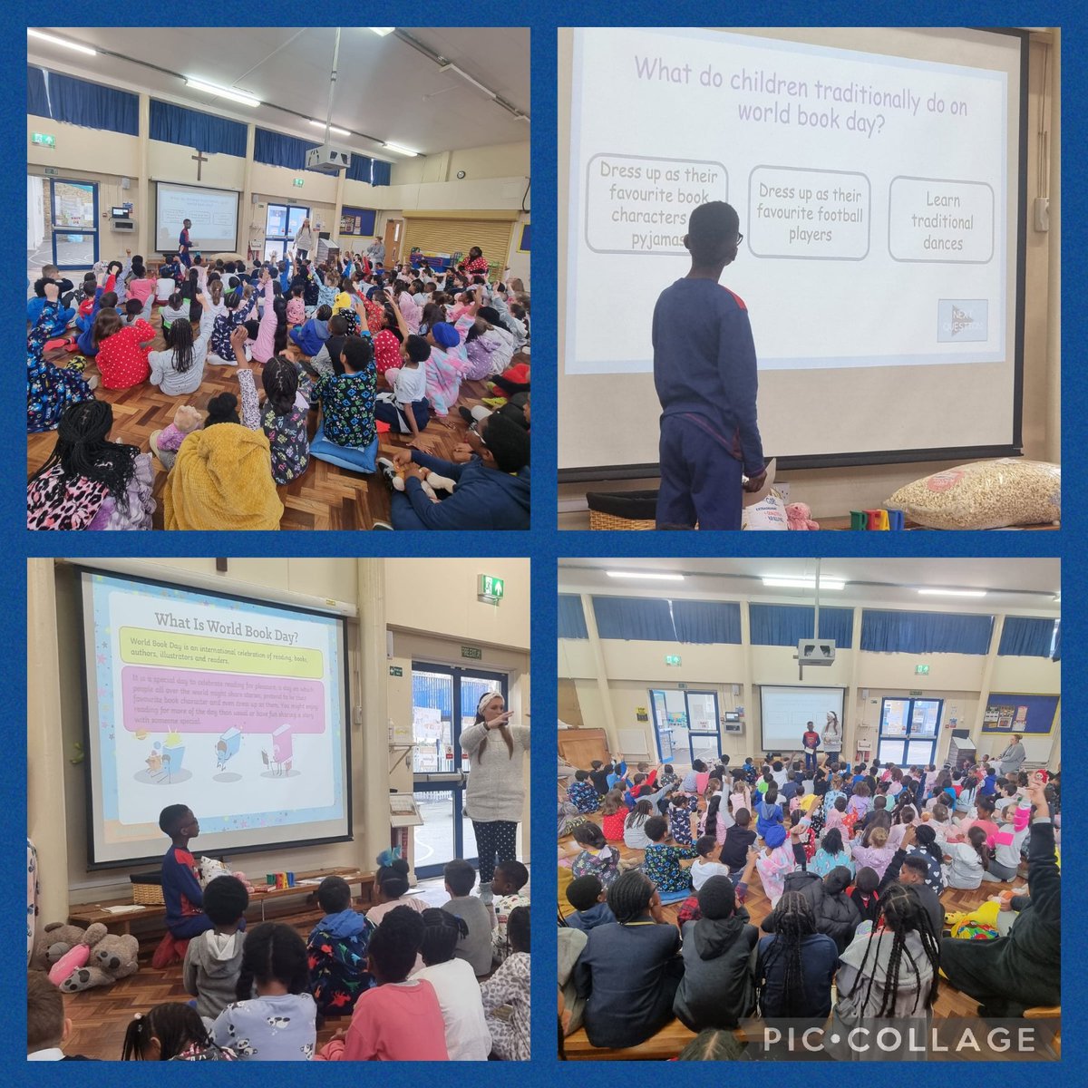 ststephensSW8's tweet photo. World BookDay assembly! π€©ππ Everyone was excited to see all the treats for their class pyjama 'booknics' π―π The #WBD quiz was fabulous ππ½, so many questions and reading books answers correctly! Well done β
οΈ #StStephensCommunity #StStephensReading #WorldBookDay #IAmAReader https://t.co/AqcgjEFgX8