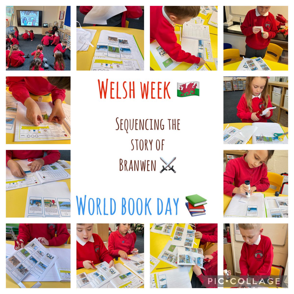 We incorporated Welsh Week and World Book Day today by reading the Welsh Myth of ‘Branwen’ 📚🏴󠁧󠁢󠁷󠁬󠁳󠁿⚔️ After reading and discussing the story, we sequenced the story in our books. Gwaith da pawb 👍🏼