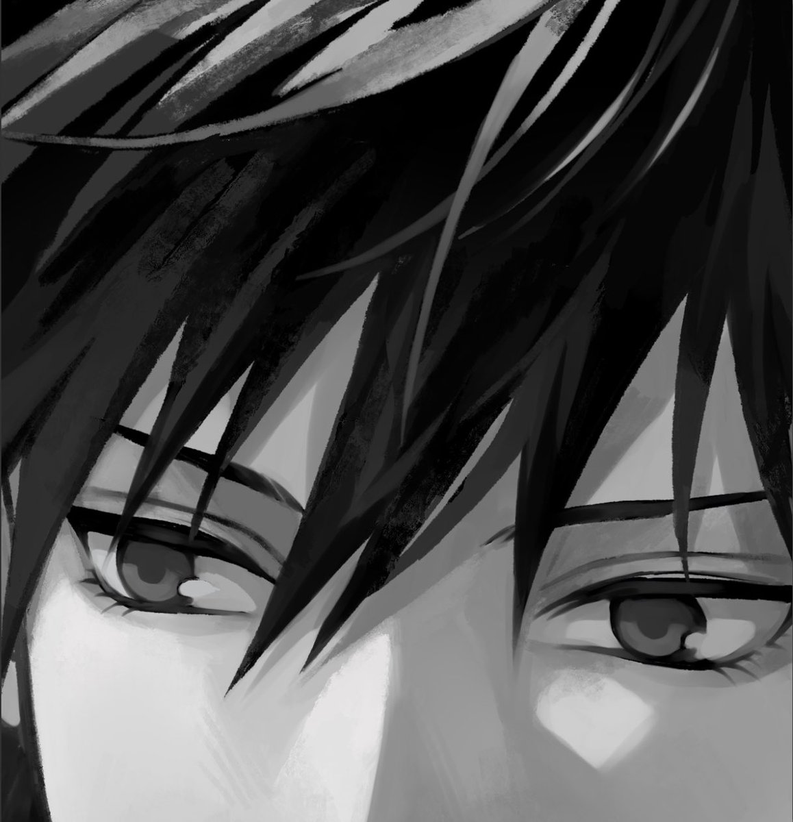 fushiguro megumi greyscale monochrome 1boy solo male focus hair between eyes eye focus  illustration images