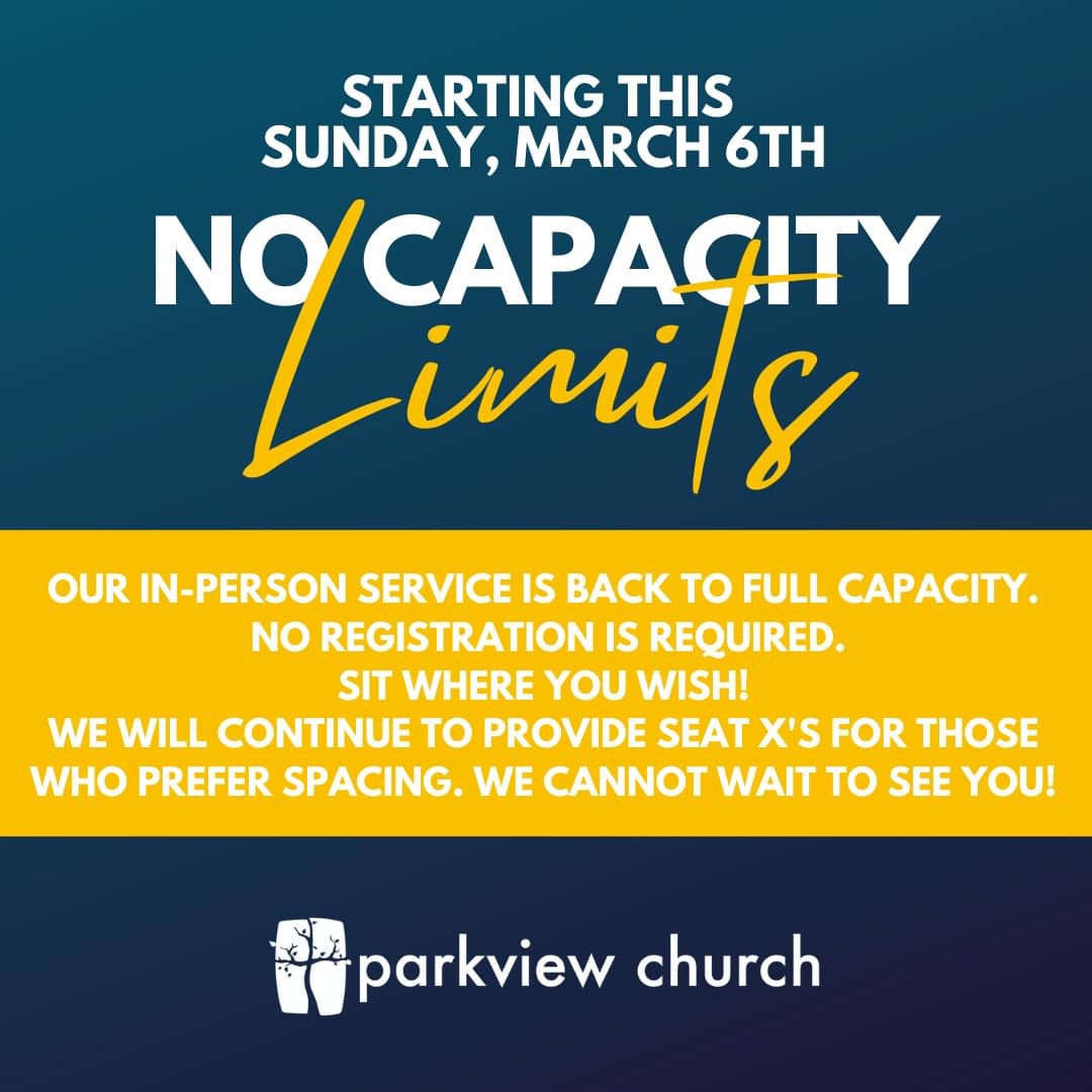 parkviewguelph's tweet photo. IMPORTANT NOTICE:
Starting this Sunday we will have No Capacity Limits. You DO NOT need to register for service and you can sit where you want, with who you want. We want everyone to feel safe, seat Xs provided for those who wish. Masks are still to be worn in the the building https://t.co/NAvePojDqz