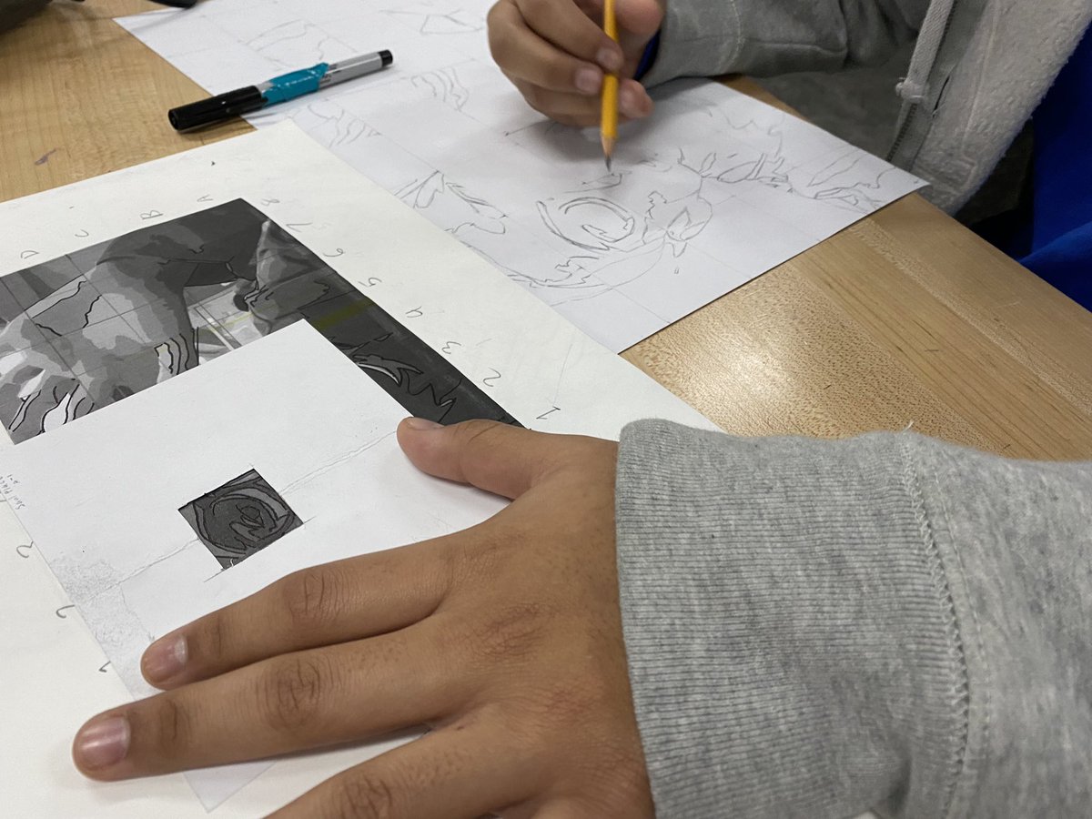 MsSedlack's tweet photo. It has been a while since I’ve shared some art from the 6th grade art room! #weareartists #portraits #mixedmedia #value #griddrawing https://t.co/0nkjNeTBje