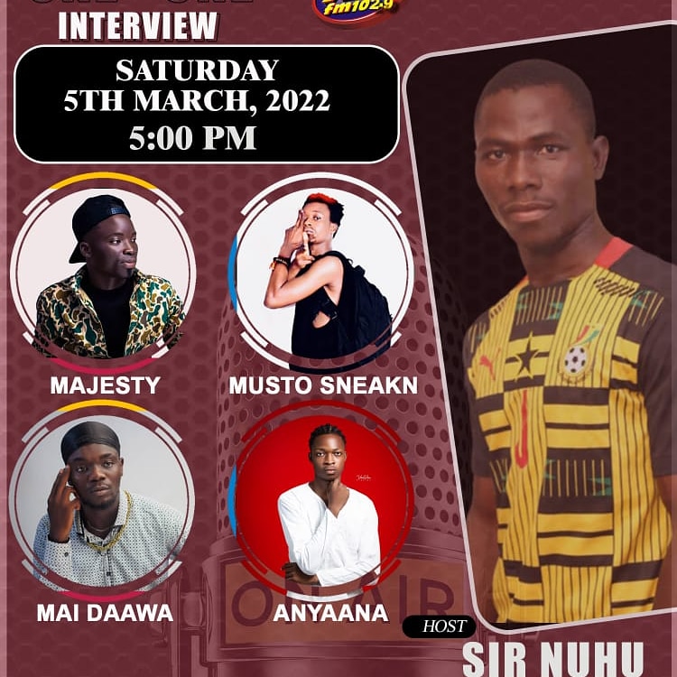 Zongo Boy Kazorla, @dcanyaana, Mai Daawa, Musto Sneakn, Majesty Dagbandoo premier Zaafi Ft. @real_jaybaba  live on Yes Entertainment Show with Sir Nuhu on Yes FM 102.9📻🔥💪🏾

This Saturday, 5th March,2022

#MediaNews
#WeGlobalNow
#YoungestPromoter