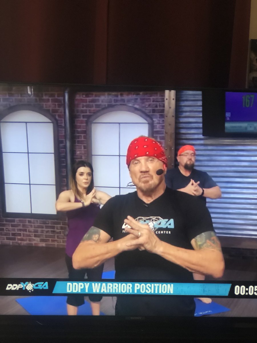 bradleebunny's tweet photo. Just did some @DDPYoga with #nighthawk. @RealDDP #guardiansofjustice https://t.co/JmPd3zWlRk