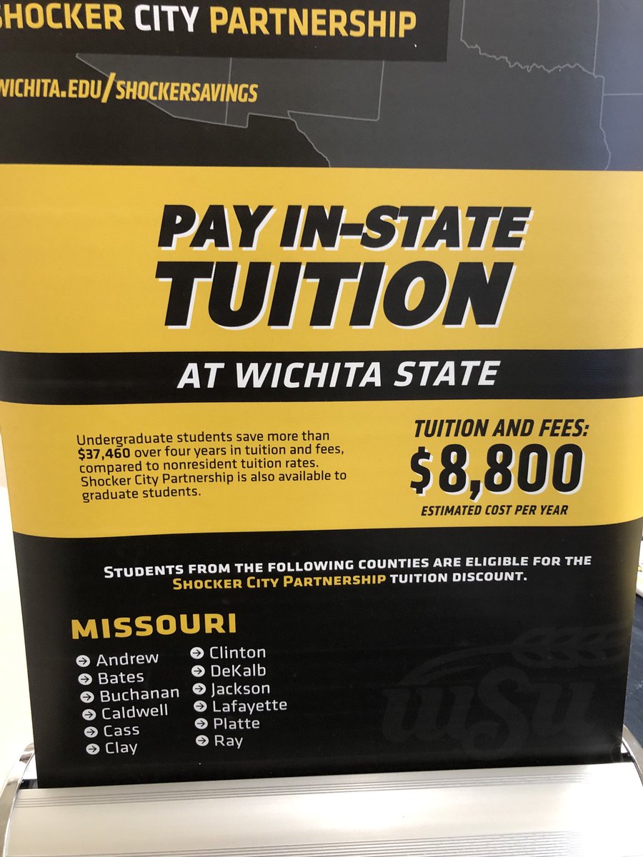 GoShocksMO's tweet image. Smithville HS students—Come see me during lunch periods today to learn more about Wichita State’s in-state rates for Clay county! ⁦@wheatweet⁩ ⁦@GoShocksMO⁩ ⁦@SHS_Counselors⁩