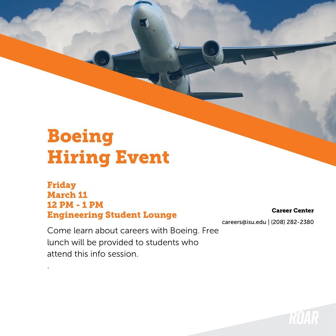 IdahoStateUCoSE's tweet photo. Engineering students, mark your calendars!

#IdahoStateU #IdahoStateUCoSE #ISUBengals #IdahoState @Boeing #careers https://t.co/FEPwtKF6xz