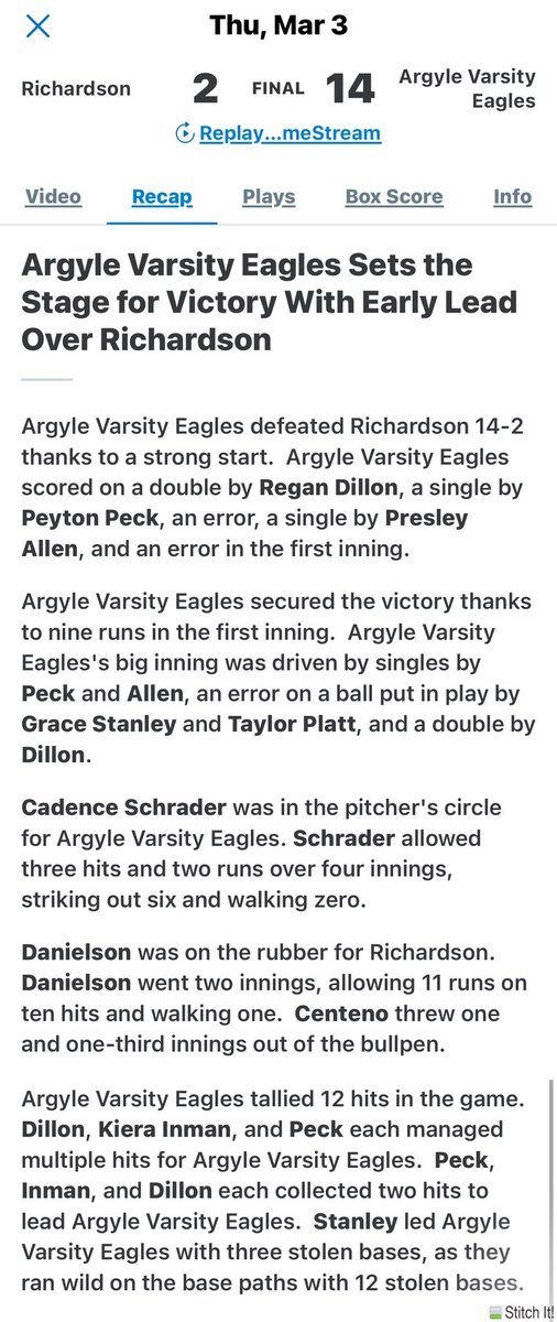 TaylorPlatt35's tweet photo. Great first game @ArgyleSoftball https://t.co/i1L4ZYwNso