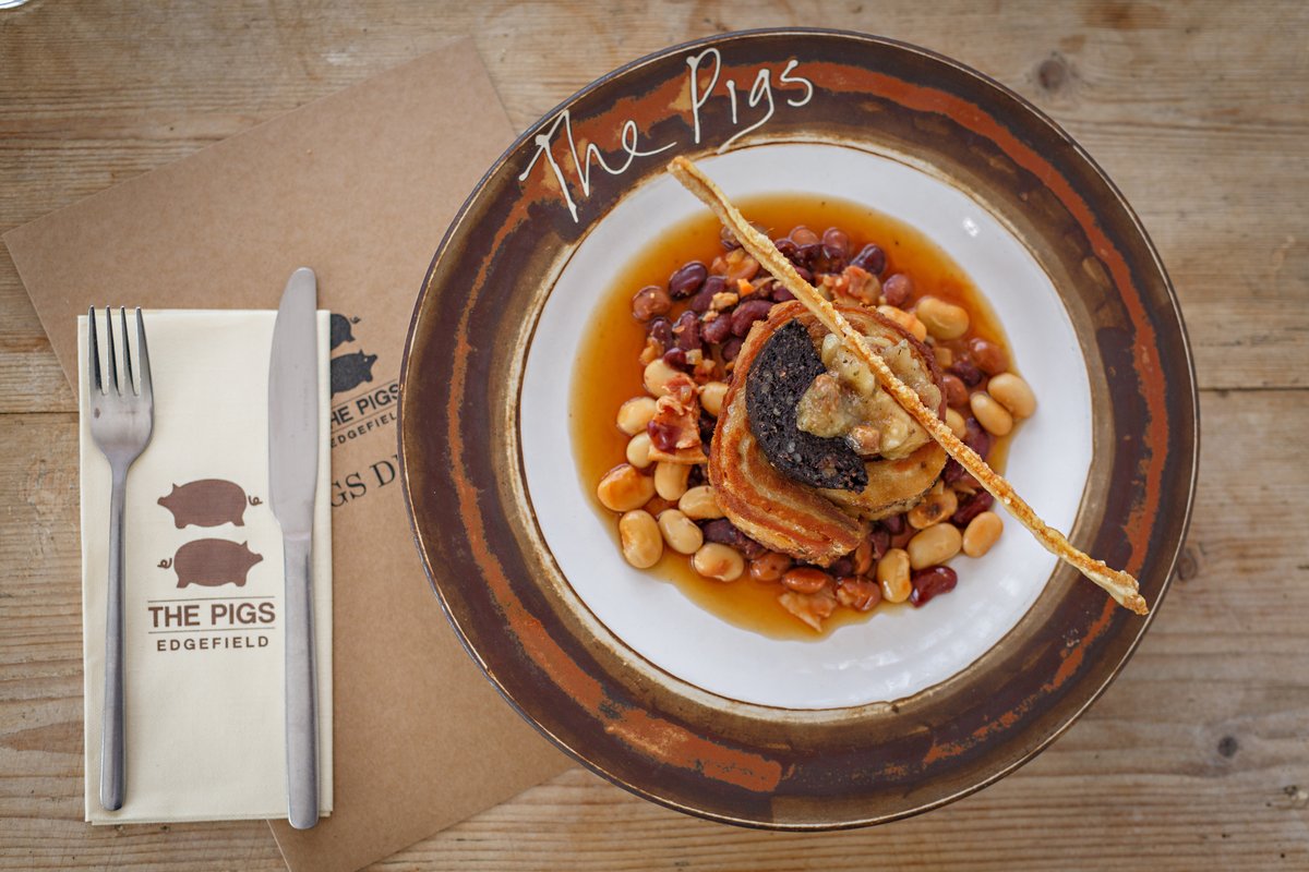 The Three Pigs belly of pork is one of our most popular dishes! Slow cooked pork belly, smoky bacon beans, apple chutney, fruit pig black pudding, crackling 😍

Book your table: thepigs.org.uk/food