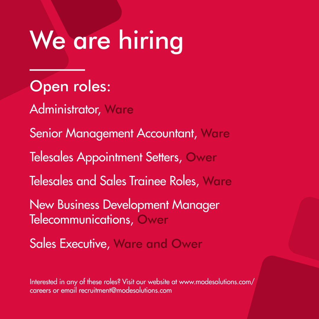 ModeSolutions's tweet image. We are hiring! 🥳

We have several vacancies in Ower and Ware!

For more information, visit our website modesolutions.com/careers, or email recruitment@modesolutions.com.
#recruiting #jobs #careers #jobsearch #hiring