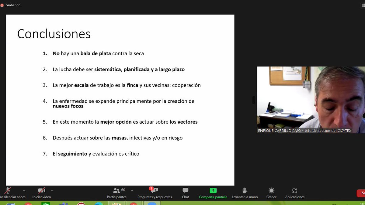IngForestal50's tweet photo. Enrique Cardillo, Doctor ingeniero forestal y jefe de sección en #IPROCOR @CICYTEX nos da sus conclusiones en el #CaféForestal de hoy sobre epidemiología y control de la enfermedad que Phytophtora cinnamomi provoca en encinas y alcornoques #LaSeca. https://t.co/3XhbE0tXr0