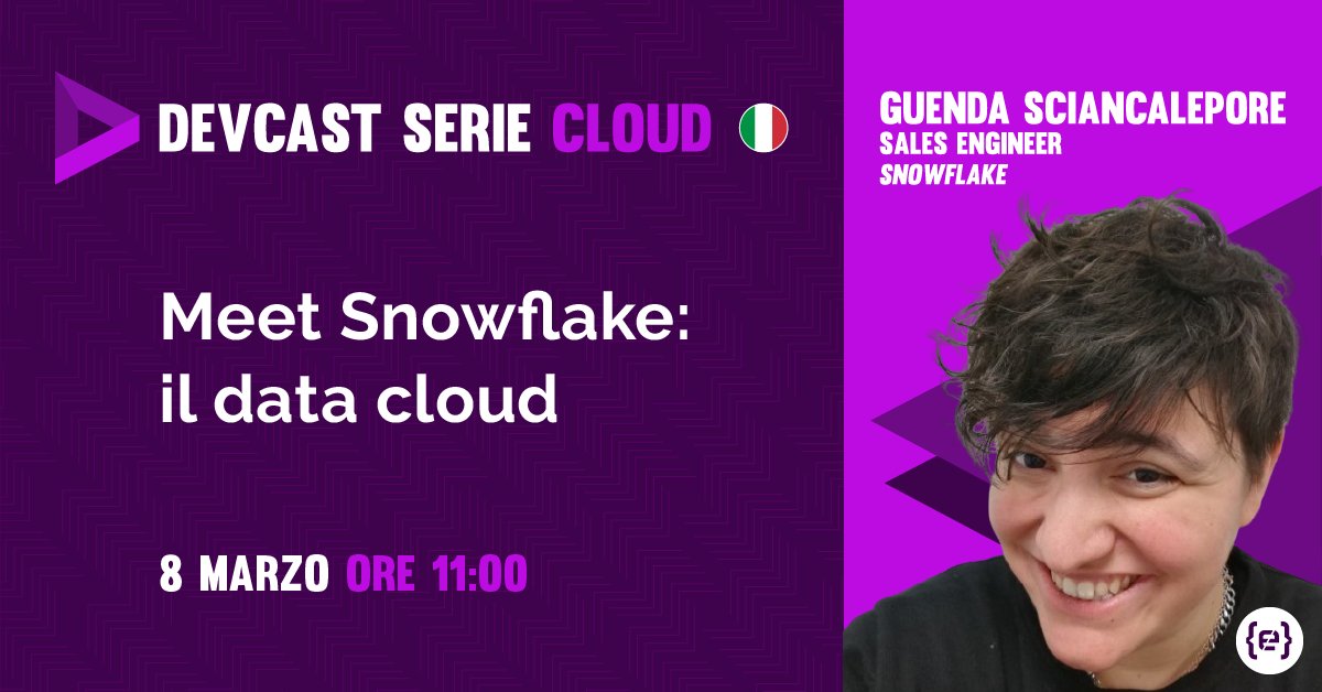 Con #Snowflake puoi avere i tuoi dati centralizzati e lavorarli senza concentrarti più sull'infrastruttura. 👀 Vuoi scoprire come si fa? Non perdere il #DevCast #Cloud con <a href="/Guenda_S/">Guenda Sciancalepore</a>!
🎤 MC <a href="/MicheleRivaCode/">Michele Riva</a>! Registrati 👉live.codemotion.com/devcast/quattr…