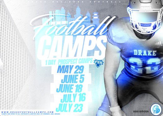 Thank you @2CoachG1 and <a href="/DrakeBulldogsFB/">Drake Football</a> for the prospect camp invite!