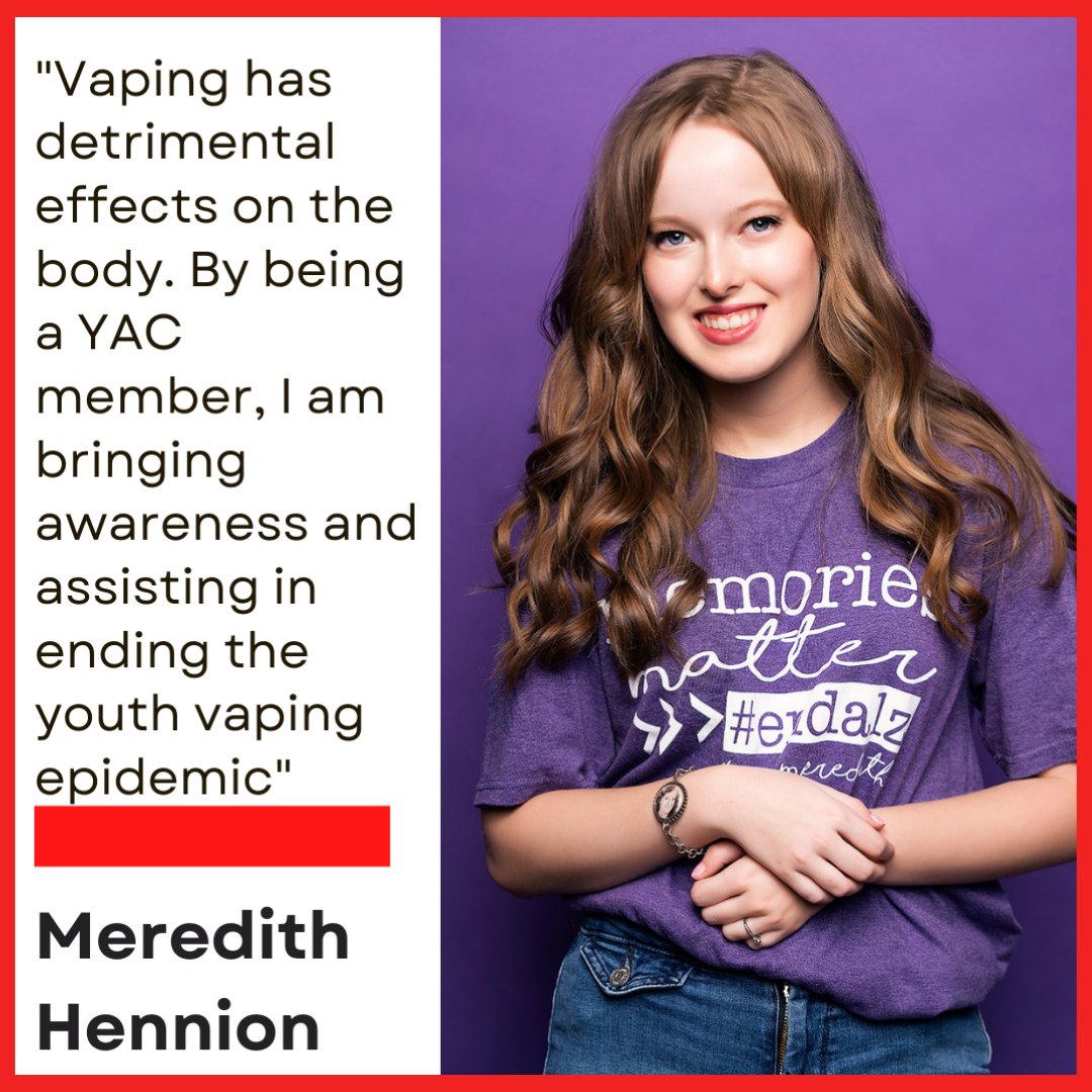 Vaperace_yac's tweet photo. Meet a YAC member! Meredith is in 12th grade and is the president of Future Health Professionals (HOSA), member of a science and math club. She enjoys making jewelry, working at her local pharmacy, and raising funds for the Alzheimer’s Association. #AHA #EndYouthVaping #vaperace https://t.co/DLTgBZ2Buk