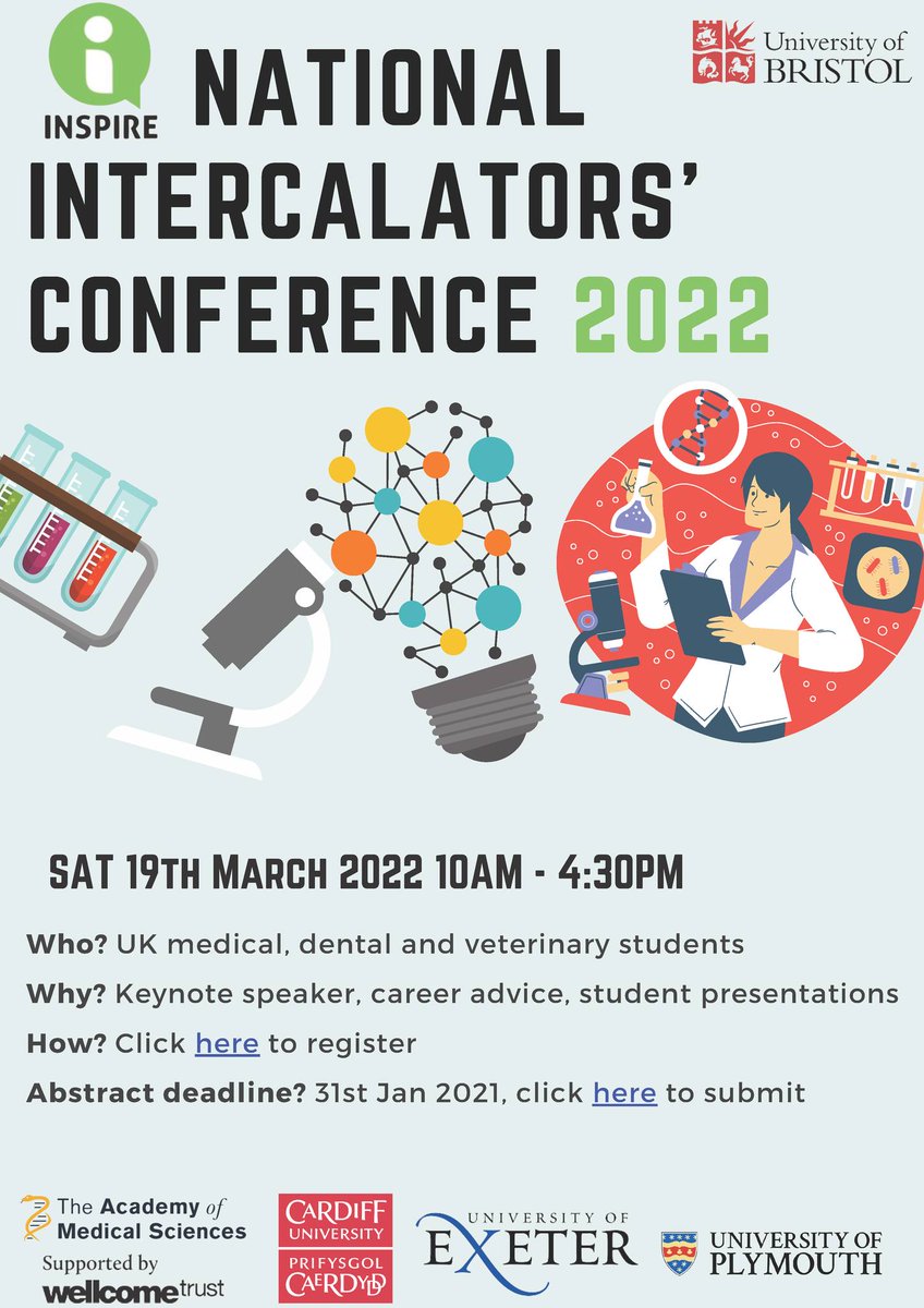 The INSPIRE Intercalators Conference is only 16 days away! 

Register now to attend this event packed with inspiring research presentations!

If you're interested in attending the event, please register to receive a zoom link:
bristol-ac-uk.zoom.us/meeting/regist…