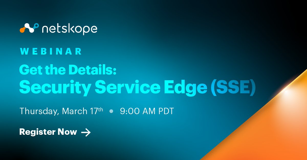 Netskope's tweet image. Join #TeamNetskope for a virtual event where we will explore the business benefits of #SSE, how SSE fits into a #SASE architecture, and how the Netskope Intelligent SSE can connect, coach, and secure remote workers.
Save your seat now:
events.netskope.com/what-is-securi…