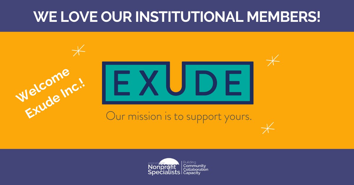 A big Nonprofit Specialists welcome to one of our newest Institutional Members <a href="/Exudeinc/">Exude, Inc.</a> and <a href="/Exudeinc/">Exude, Inc.</a> is the go-to partner for over 150 nonprofit organizations. To learn more about Exude, visit buff.ly/3tutKJd.