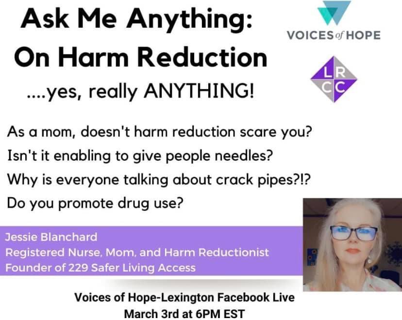 Join me tonight at 6pm EST on @VoicesOfHopeLex Facebook Live #harmreduction #anypositivechange