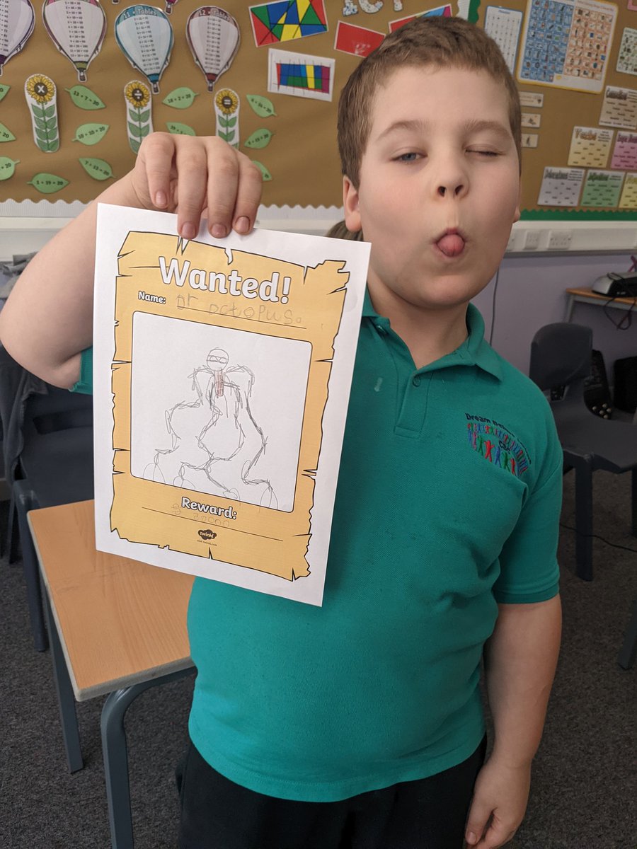 CSC_Class2's tweet photo. So much fun this afternoon! Wanted posters of our favourite characters for World Book Day, watching twisted fairytale stories, then outside to play games. 📚🛴🎾 #connollylovestoread https://t.co/bLskeMOLsh