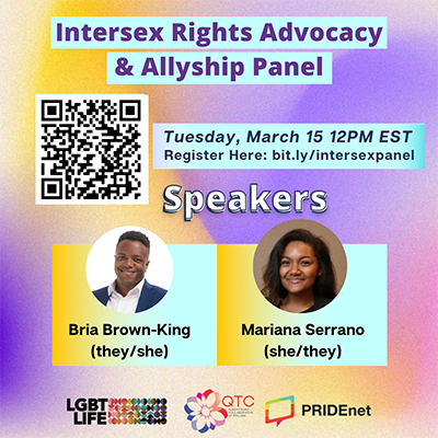 Join us online for “Intersex Rights Advocacy &amp; Allyship Panel” hosted by the Queer/Trans Collaborative at Rollins. 

Registration is free: bit.ly/intersexpanel